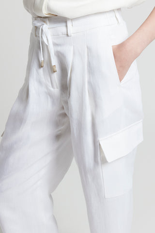 Herringbone viscose and linen trousers