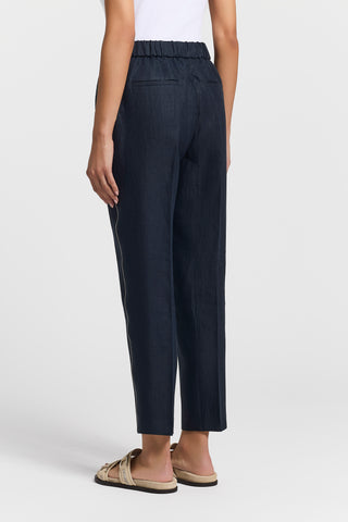 Pure linen gabardine trousers with elastic