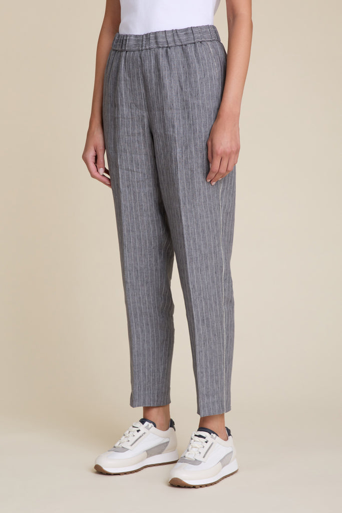 Trousers in pure linen with elastic on waist  