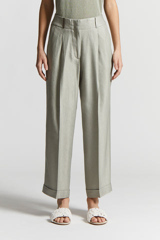 Shiny viscose and linen gabardine trousers