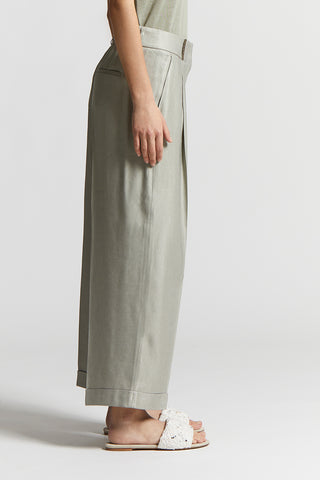 Shiny viscose and linen gabardine trousers