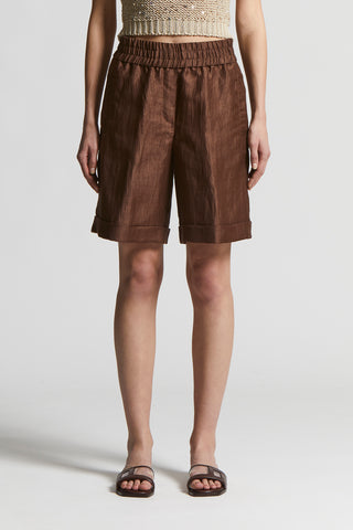 Bermuda shorts in technical linen gabardine