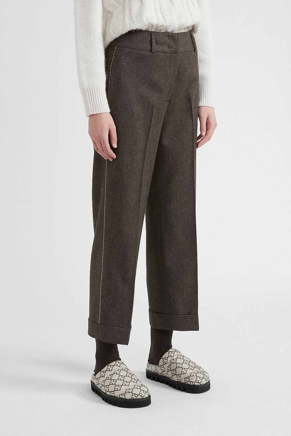 Peserico Pantalone straight cropped in lana, cashmere e seta