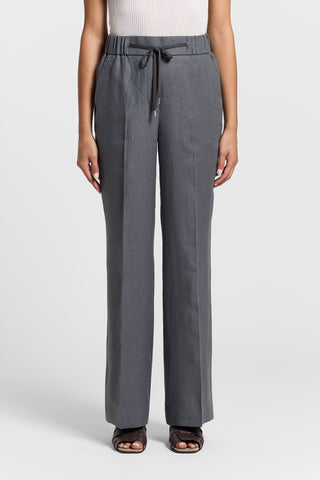 Pure linen trousers with elastic and drawstring