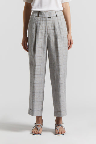 Pure linen Prince of Wales trousers