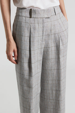 Pure linen Prince of Wales trousers