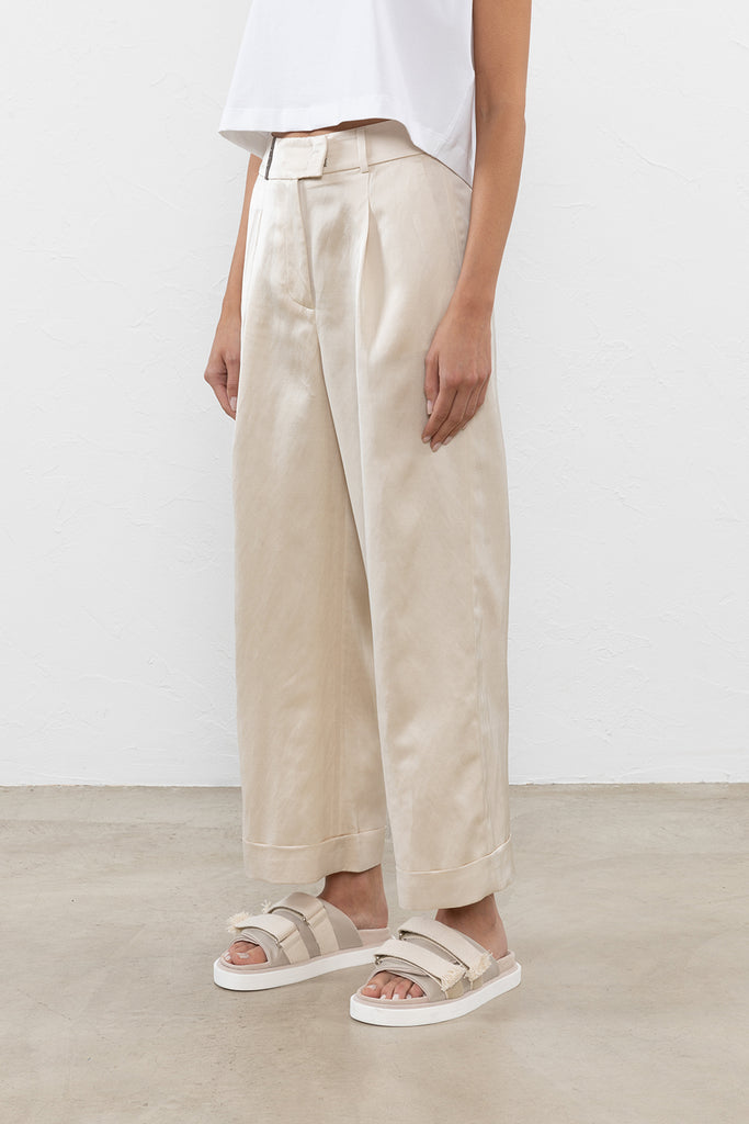 Shiny viscose, linen and cotton twill trousers  