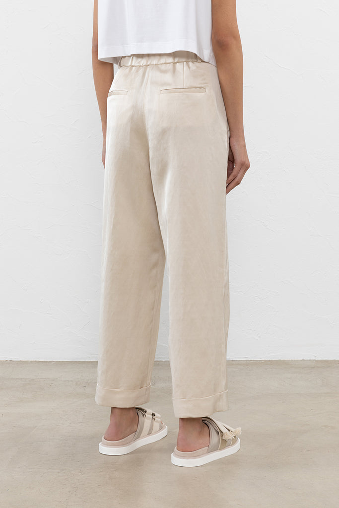 Shiny viscose, linen and cotton twill trousers  