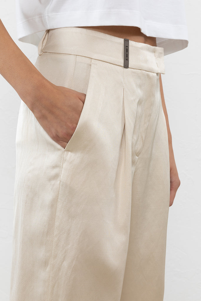 Shiny viscose, linen and cotton twill trousers  