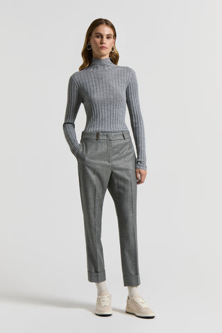 Pantalone in lana lurex micro pied de poule