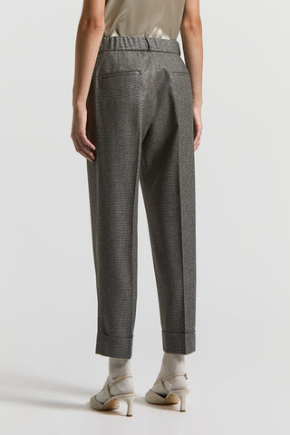 Pantalone in lana lurex micro pied de poule