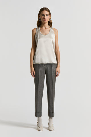 Pantalone in lana lurex micro pied de poule
