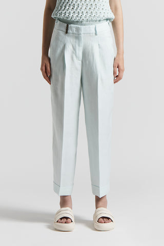 Plain-coloured pure linen gabardine trousers