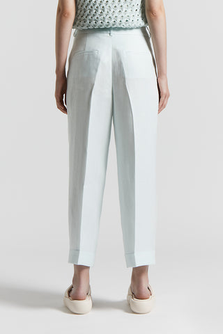 Plain-coloured pure linen gabardine trousers