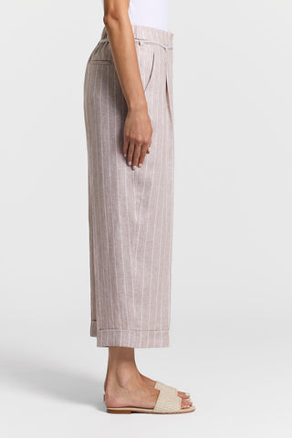 Pinstripe melange linen trousers