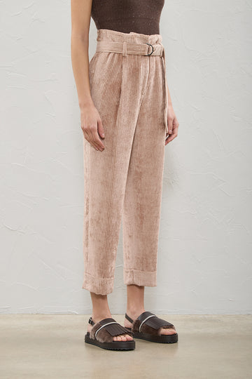 Paperbag trousers in viscose corduroy  