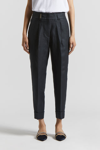 Plain-coloured pure linen gabardine trousers