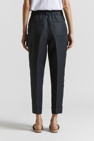 Plain-coloured pure linen gabardine trousers