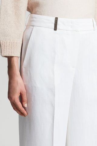 Herringbone trousers in yarn-dyed viscose and linen