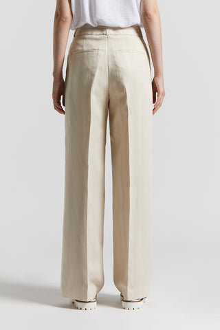 Herringbone trousers in yarn-dyed viscose and linen