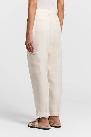 Linen gabardine trousers with darts