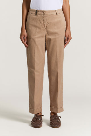Pantalone in gabardina di cotone e seta