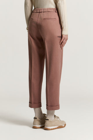 Pantalone in gabardina di cotone e seta