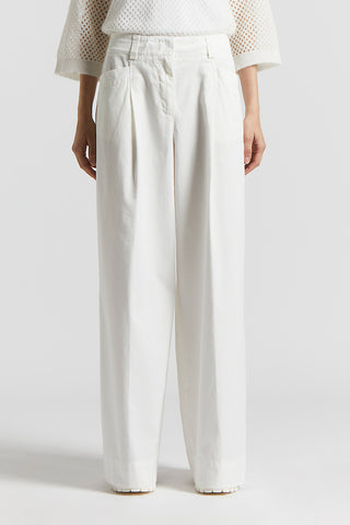 Garment dyed stretch cotton gabardine trousers