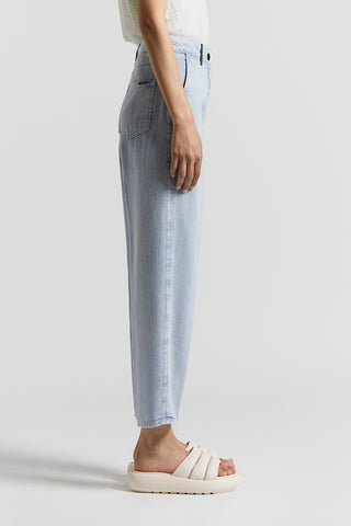 Denim carrot trousers in stretch cotton boule