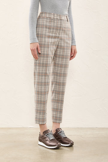 Checked flannel tapered trousers  