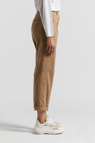 Garment dyed stretch cotton gabardine trousers