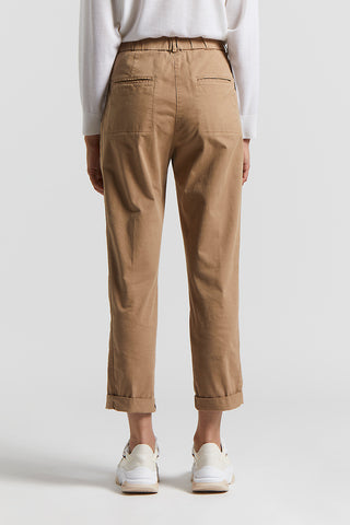 Garment dyed stretch cotton gabardine trousers