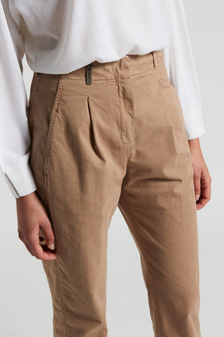 Garment dyed stretch cotton gabardine trousers