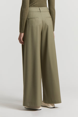 Fluid wool twill palazzo trousers