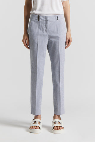 Seersucker cotton cigarette trousers