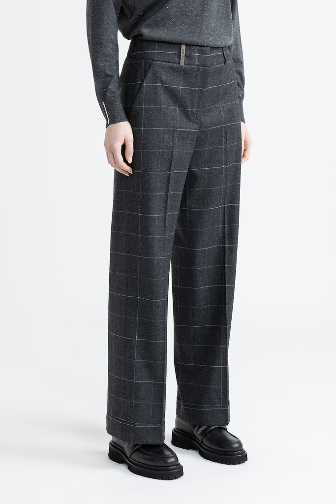 Lurex check flannel classic trousers  