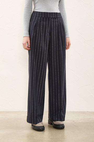Lurex pinstripe flannel palazzo trousers  