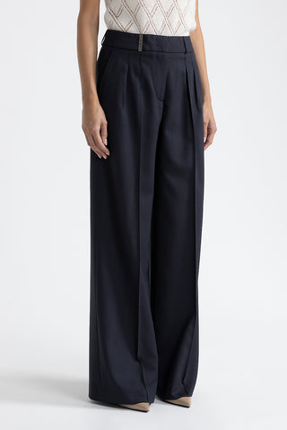 Stretch wool pleated palazzo trousers  