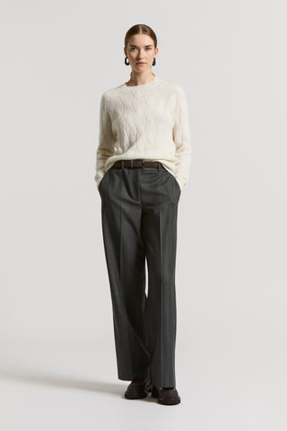 Carded wool trousers with maxi-herringbone design