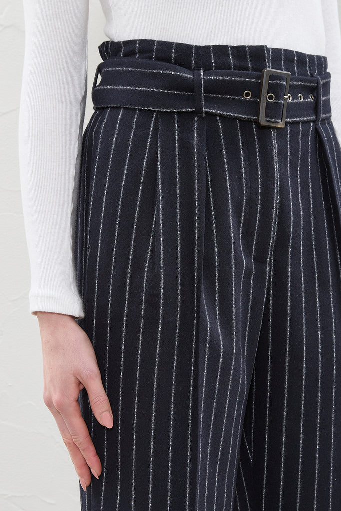 Pinstripe wool flannel trousers  