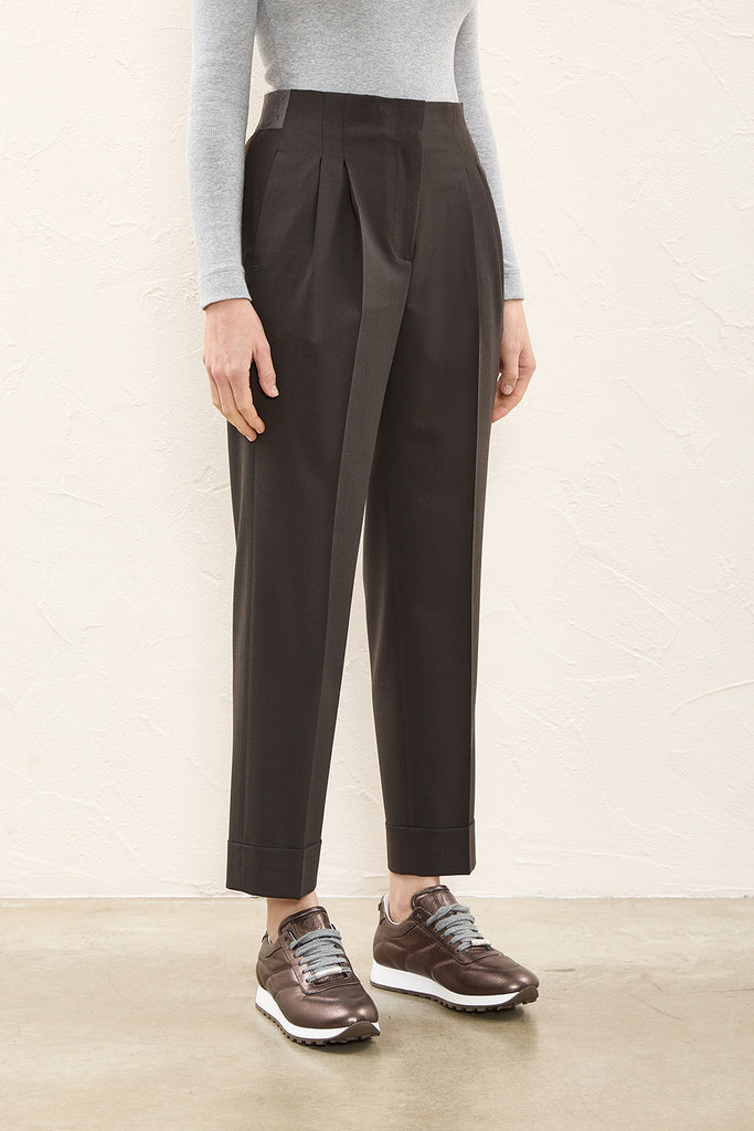 Stretch wool double pleated trousers  