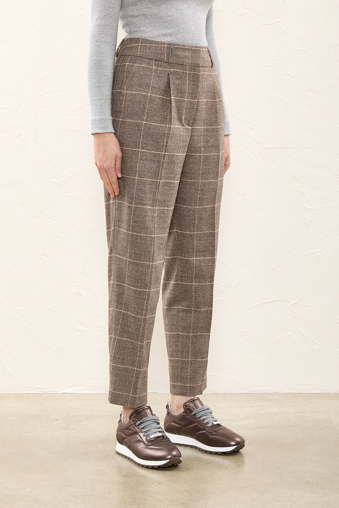 Prince of Wales check flannel pleated trousers  