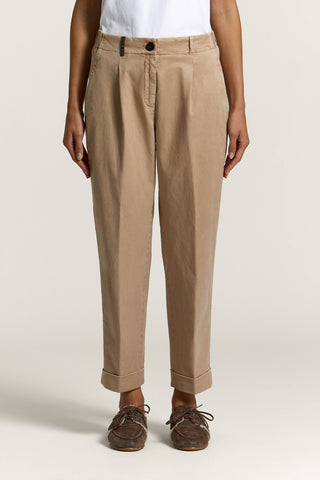 Pantalone in gabardina di cotone e seta