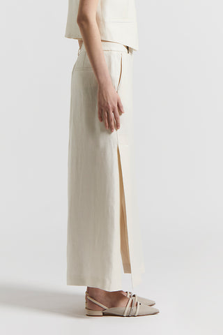 Plain-coloured pure linen long skirt