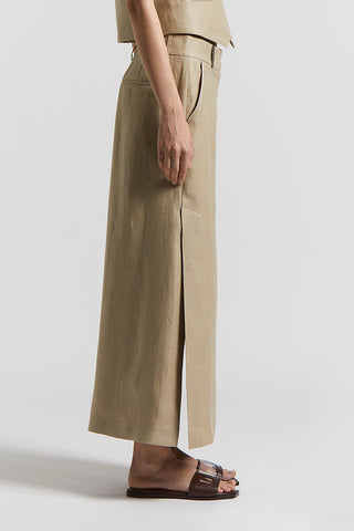 Plain-coloured pure linen long skirt