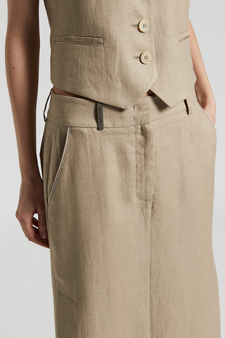 Plain-coloured pure linen long skirt