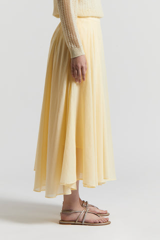 Pure cotton voile semi-transparent midi skirt