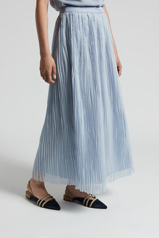 Crushed pleated chiffon midi skirt