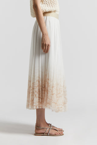 Pleated midi skirt in frosted-finish voile