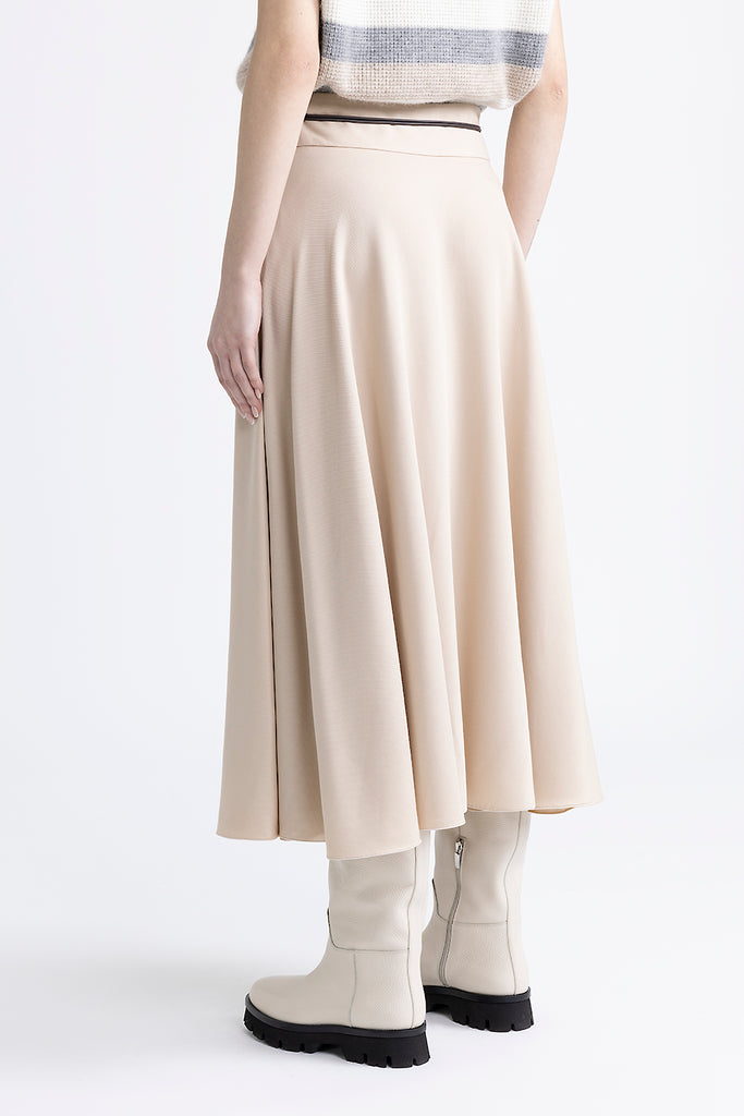 Wool and viscose twill long skirt with belt  